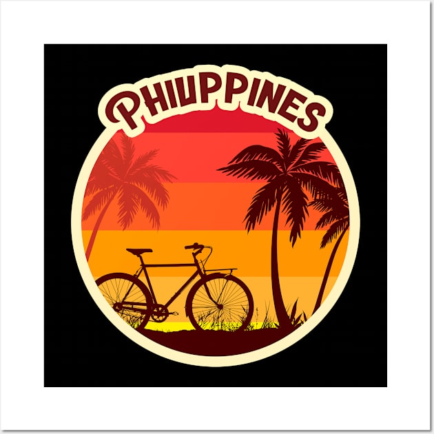 Philippines Sunshine in a Beach with a Lonely Palm Tree and Bicycle T-shirt Wall Art by AbsurdStore